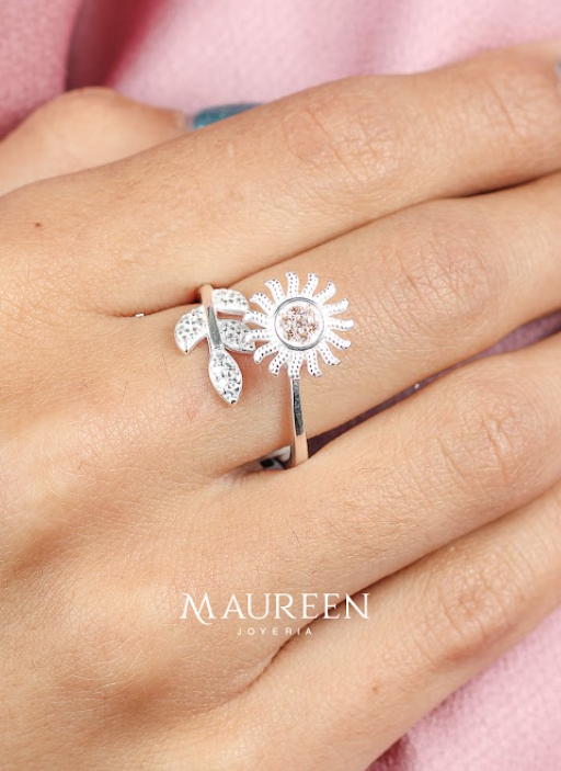 Anillo giratorio espiga y sol ajustable - Plata