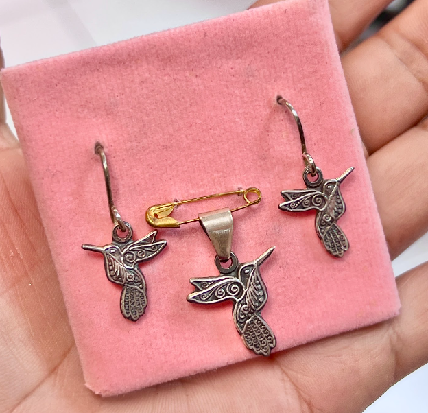 Juego colibrí colgante - Plata quemada