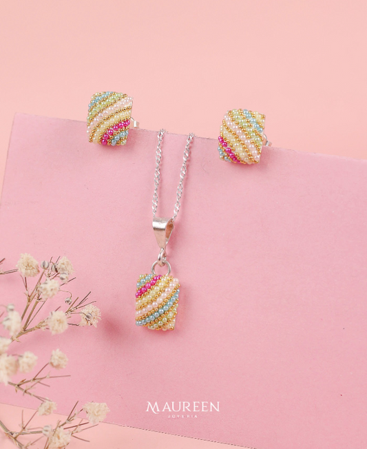 Juego mini perlas cuadrado pegado - Plata