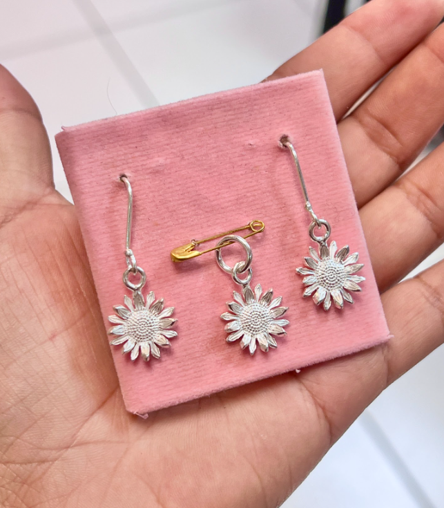 Juego girasol petalos colgante - Plata