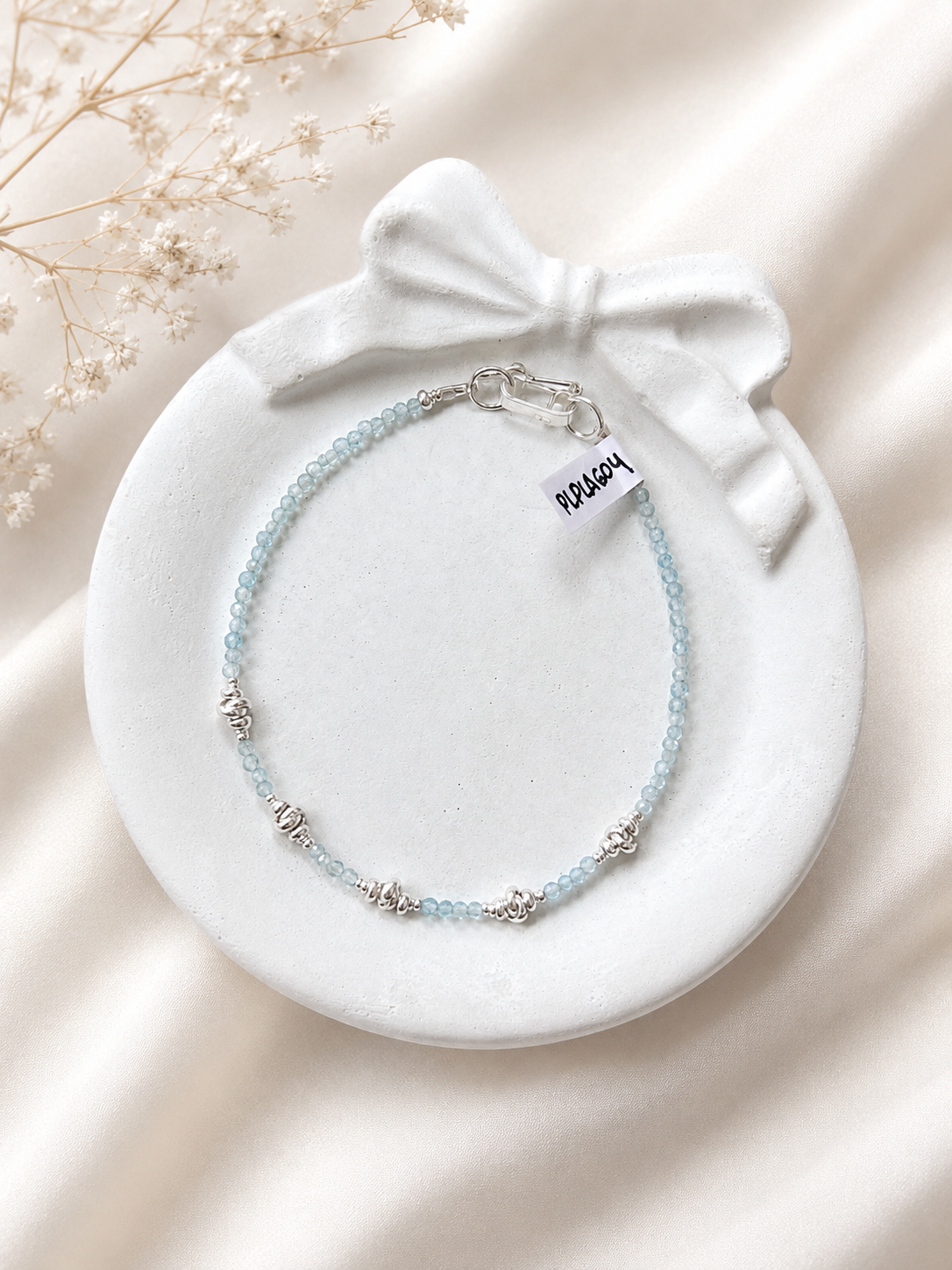 Pulsera piedra natural topacio azul cielo - Plata