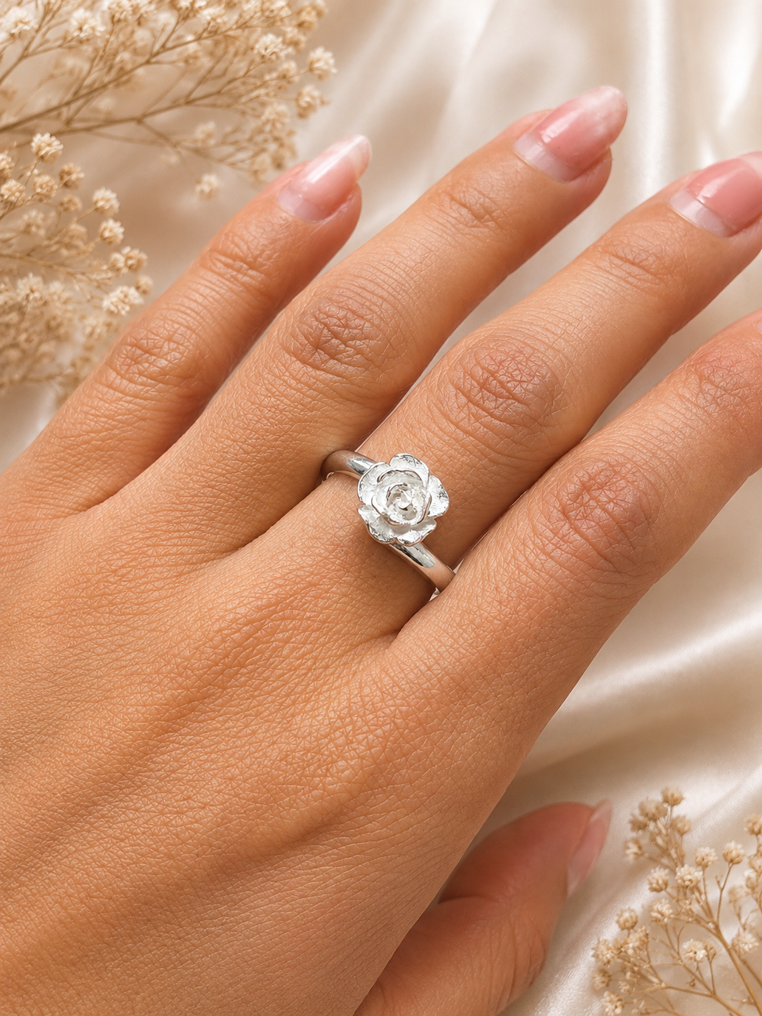 Anillo rosa de papel ajustable - Plata