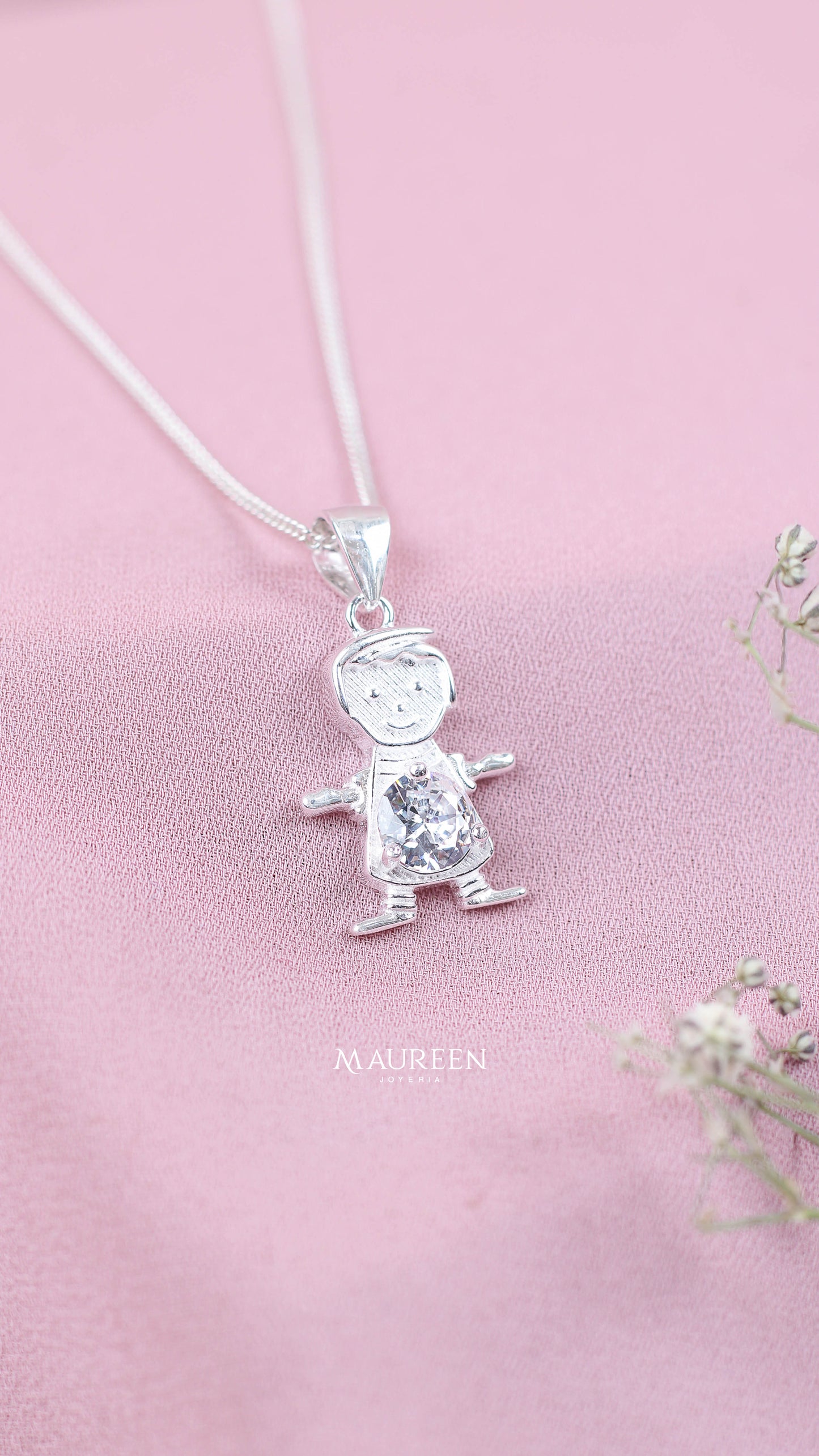 Dije niños piedra blanca - Plata