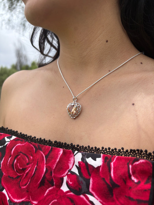 Dije corazón piedra de colores - Plata