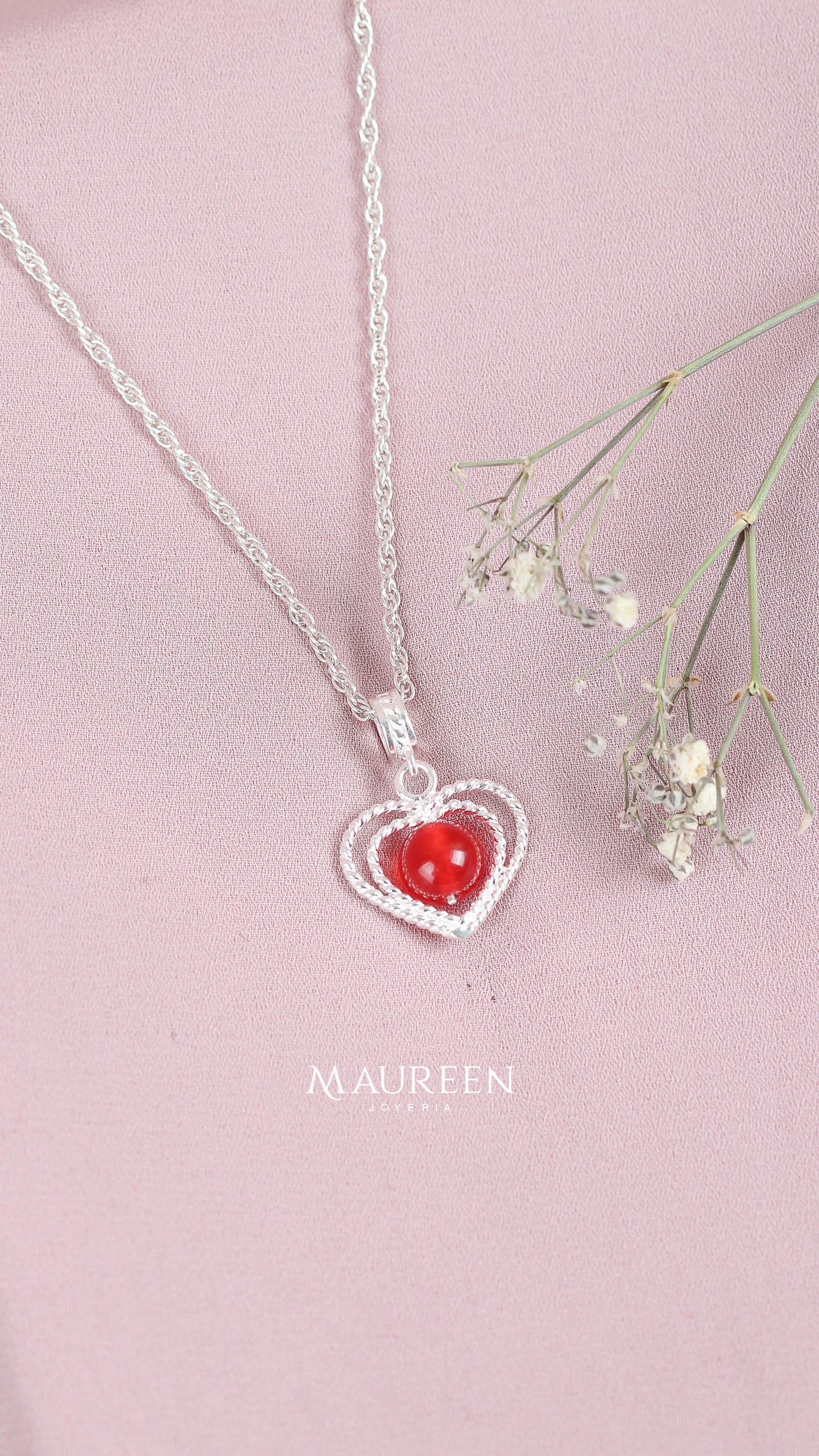 Dije corazon piedra natural - Plata