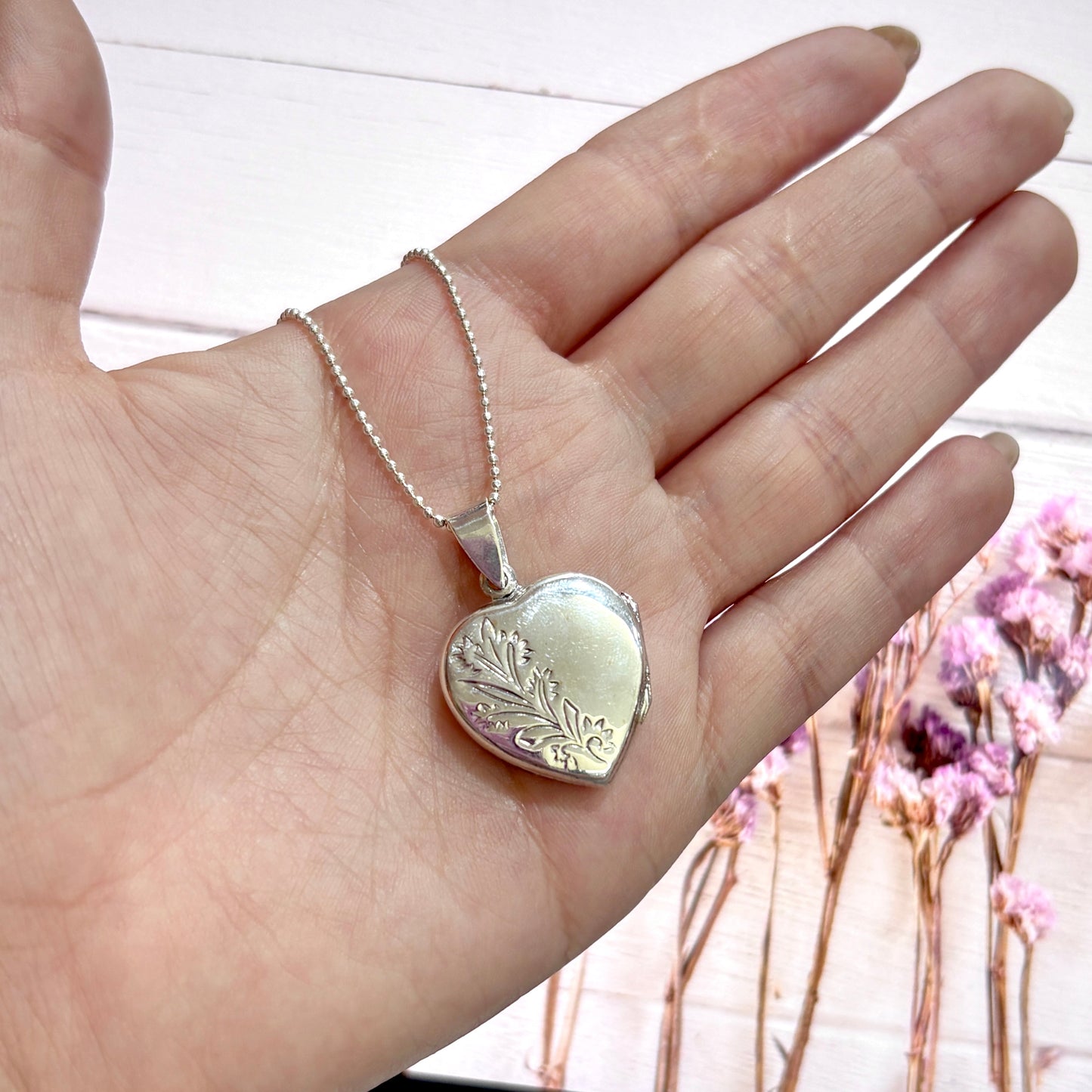 Dije relicario corazon ramas - Plata