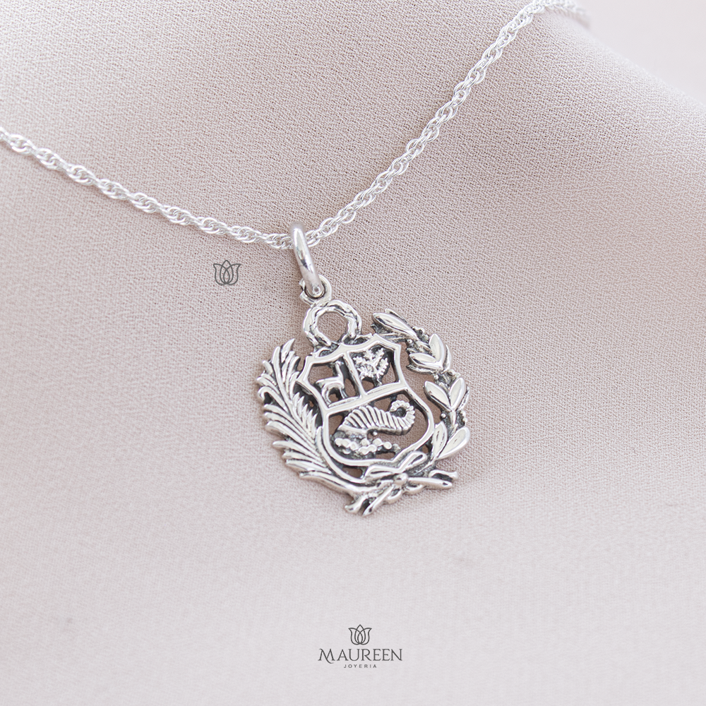 Dije escudo del peru calado - Plata quemada