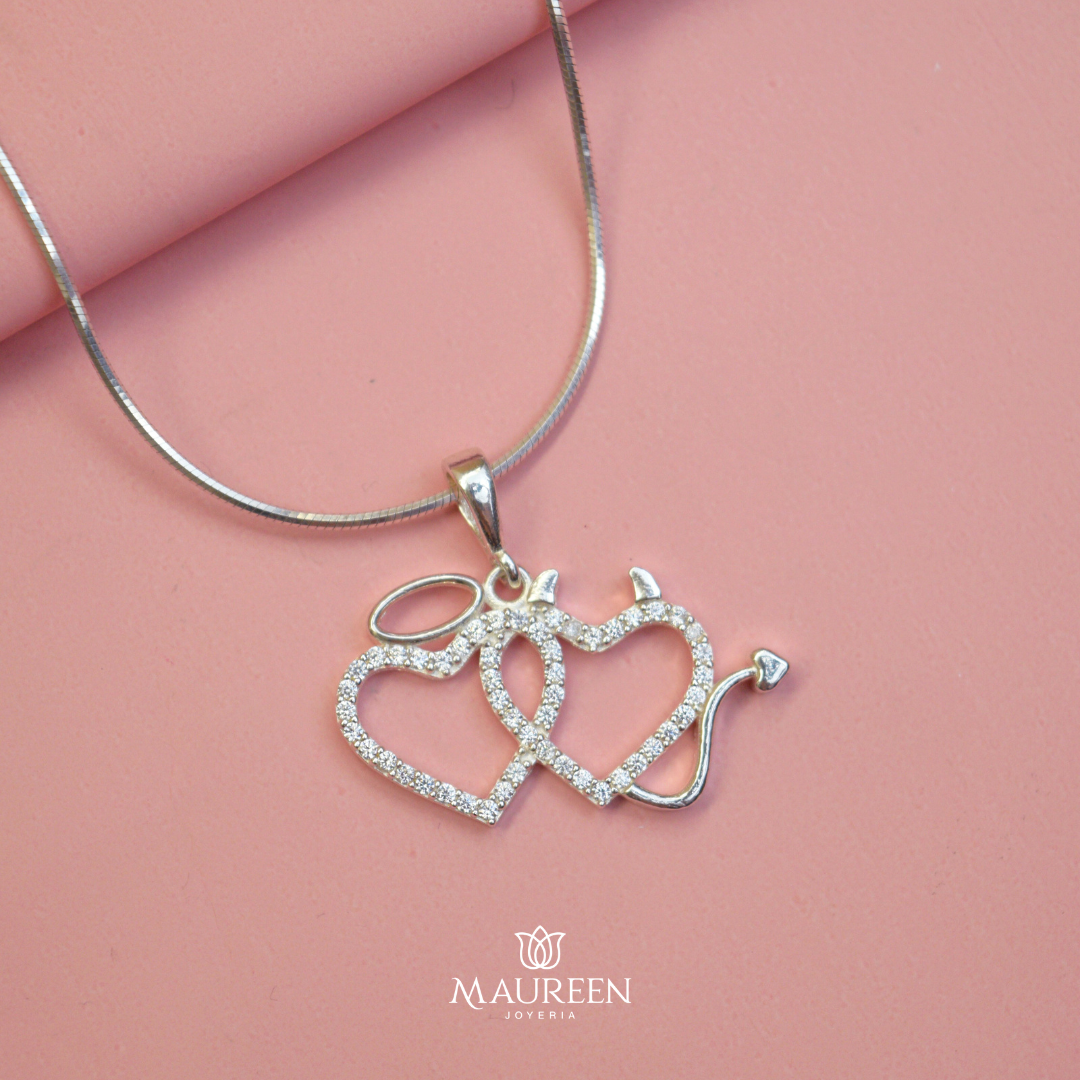 Dije corazones ángel y diablito plata