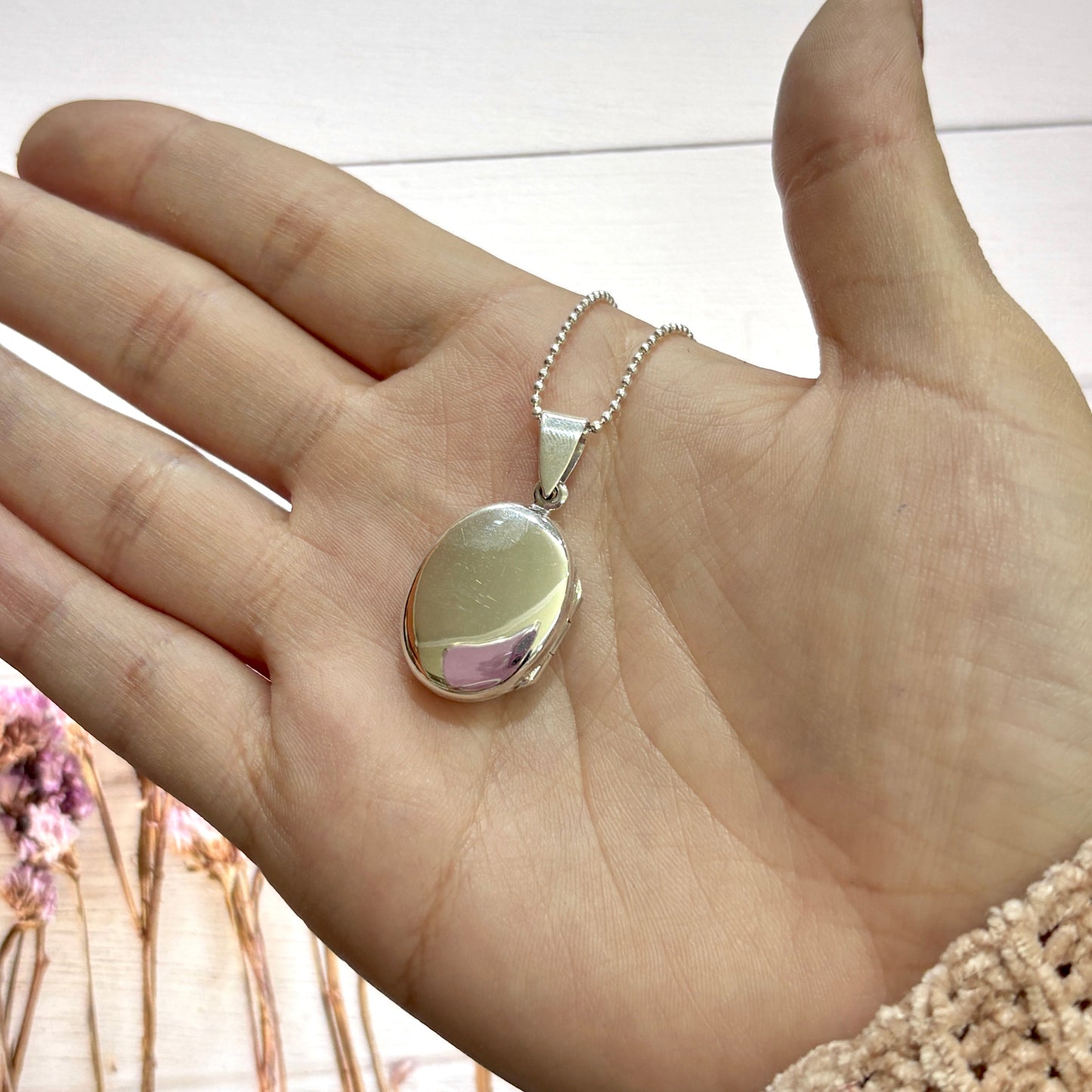 Dije relicario liso ovalado - Plata