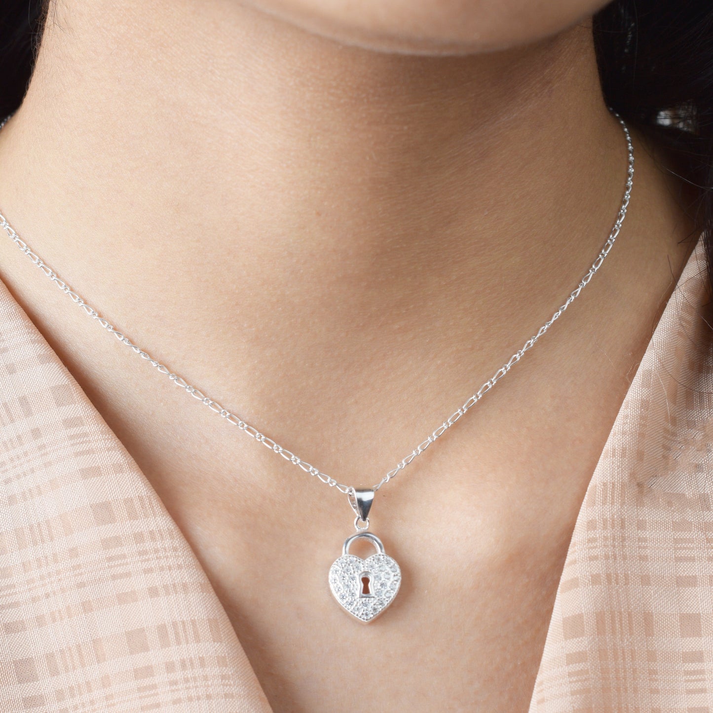 Dije corazón con cerradura con circones - Plata