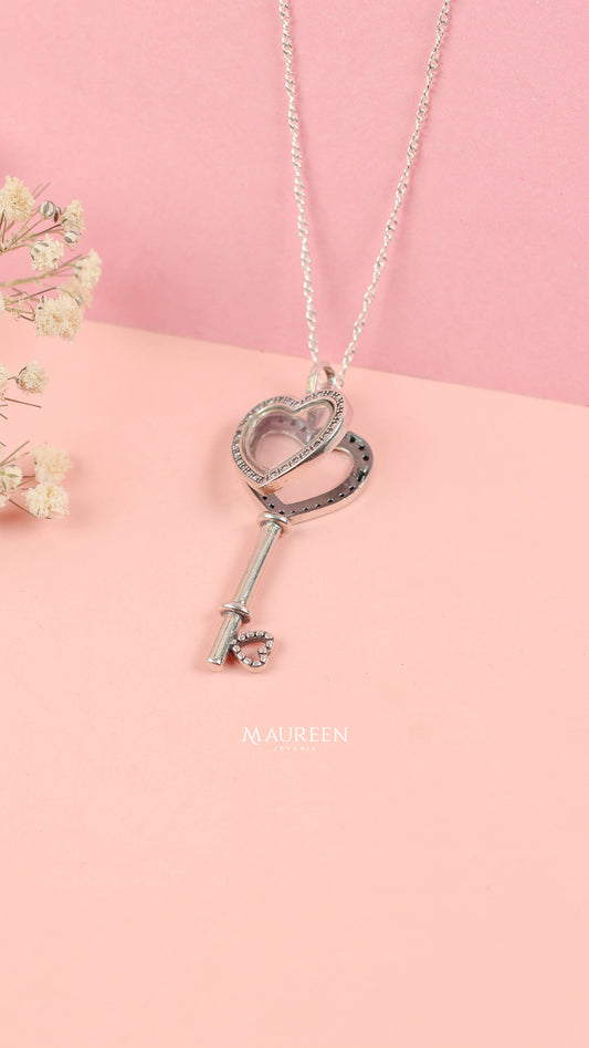 Dije corazon llave portaretrato - plata