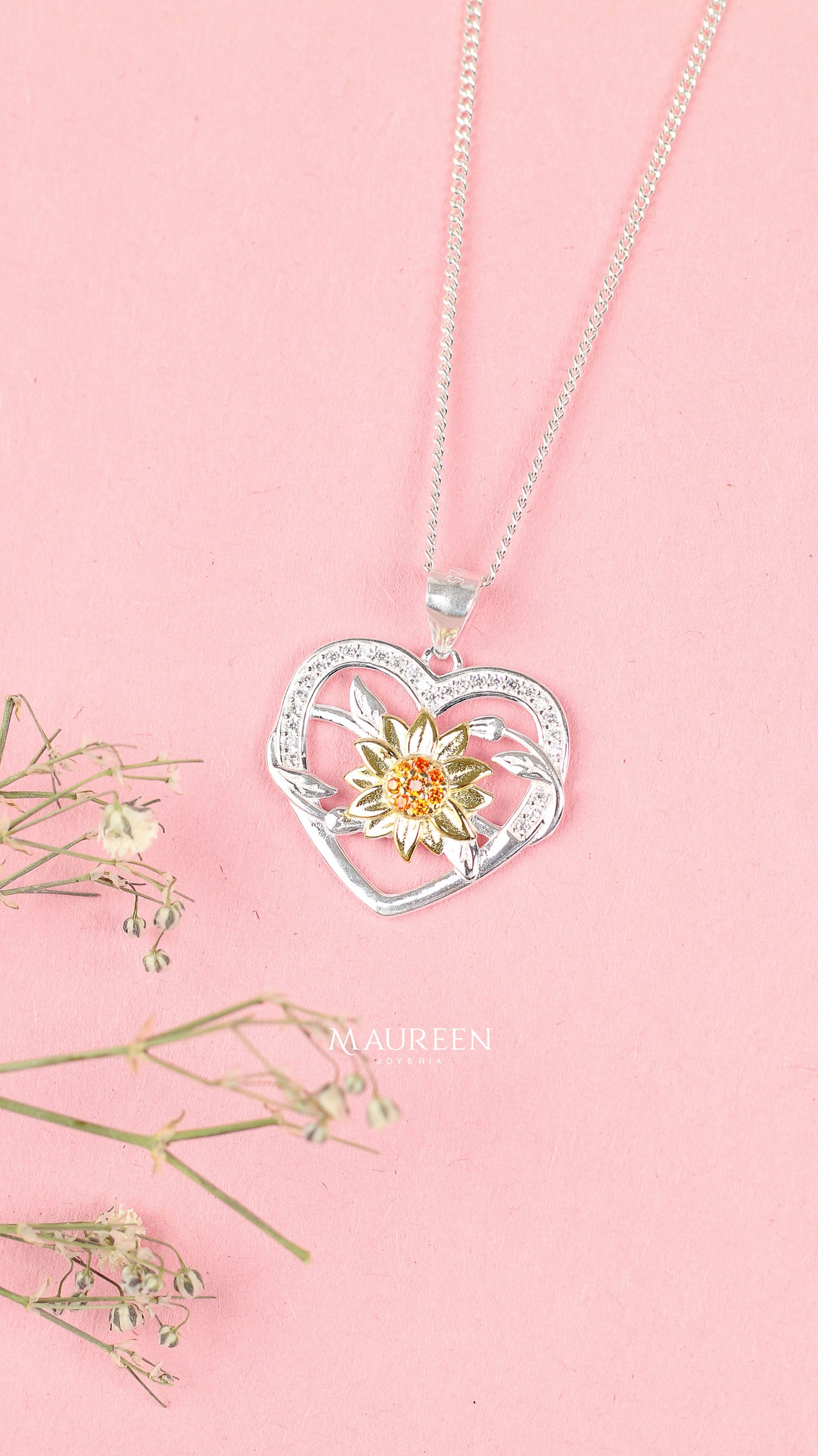 Dije girasol corazon - Plata/Oro