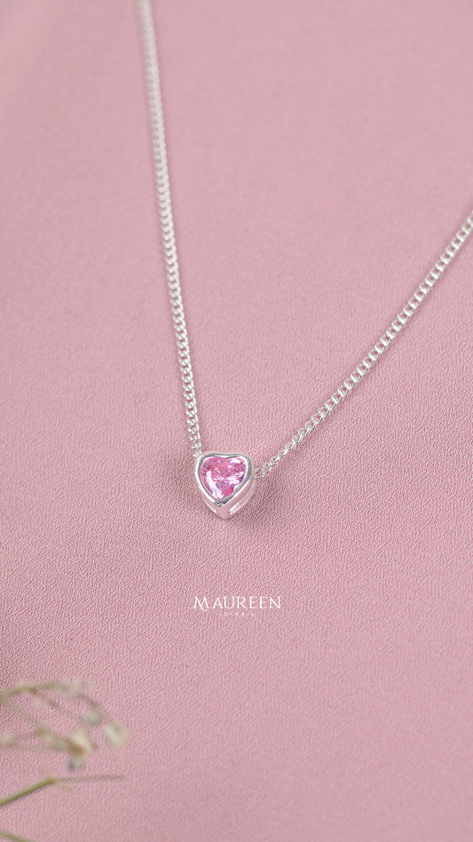 Dije pasante corazon circon rojo, rosado, azul - Plata