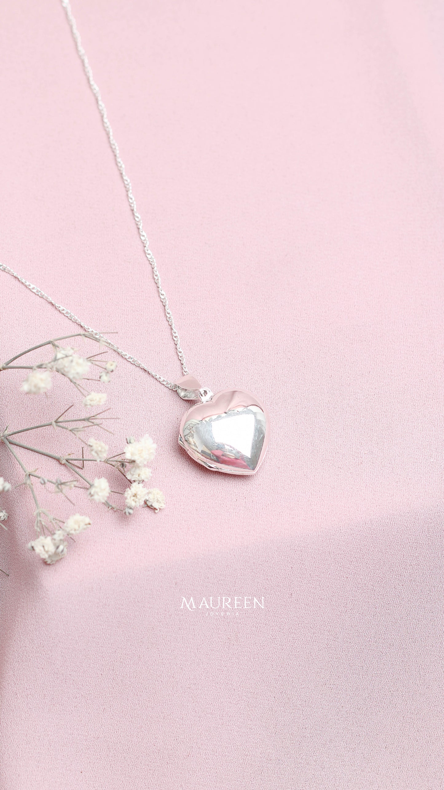 Dije relicario corazón bombacho - plata