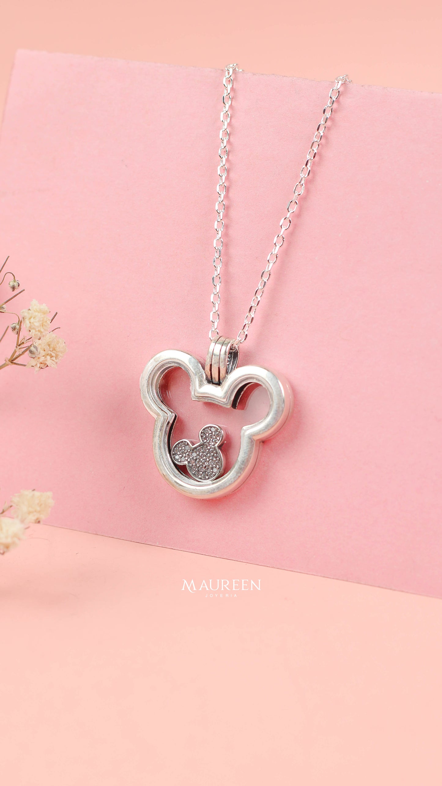 Dije mickey con dije portaretrato - plata