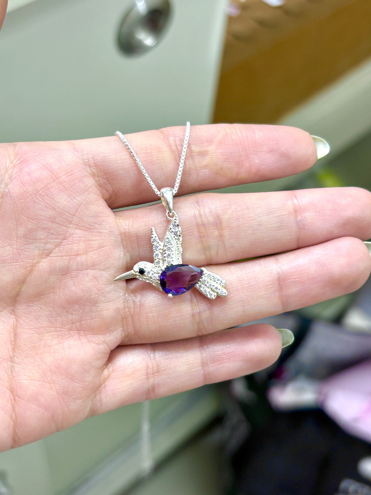 Dije colibri piedra circon amatista - Plata