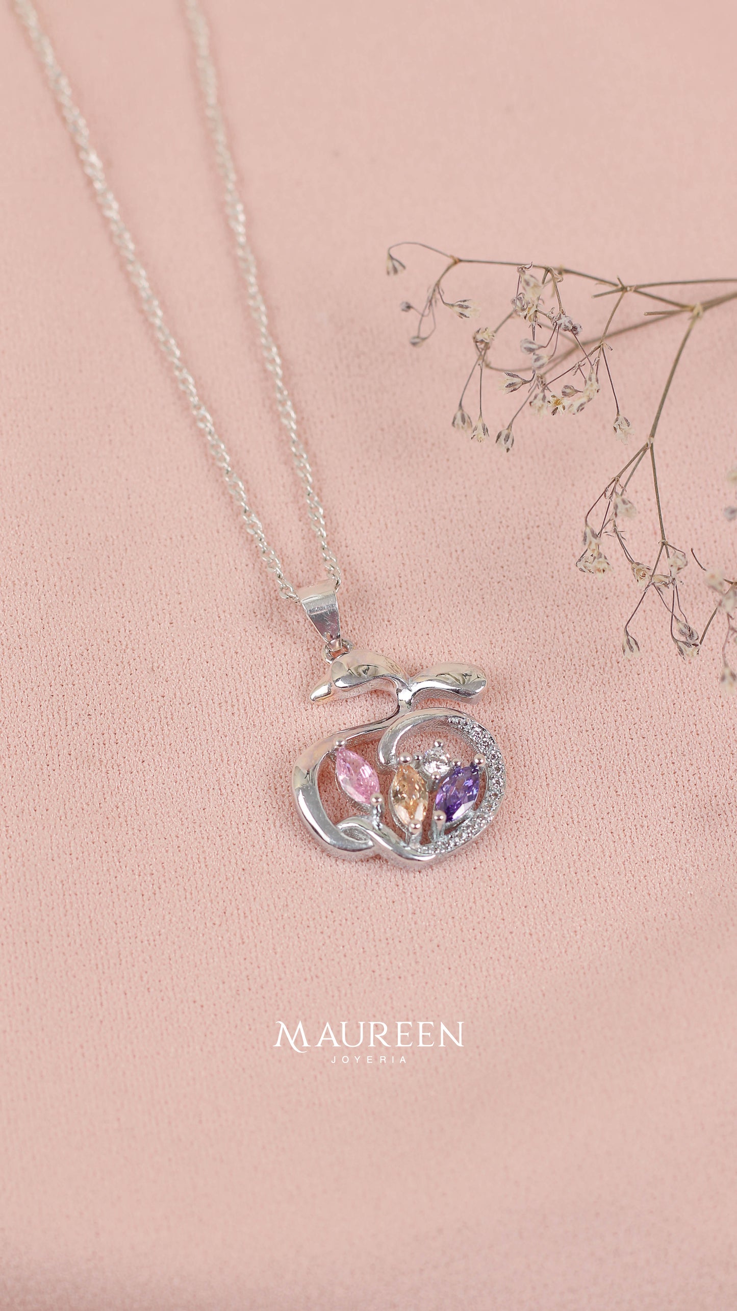 Dije manzana con circones multicolor - Plata