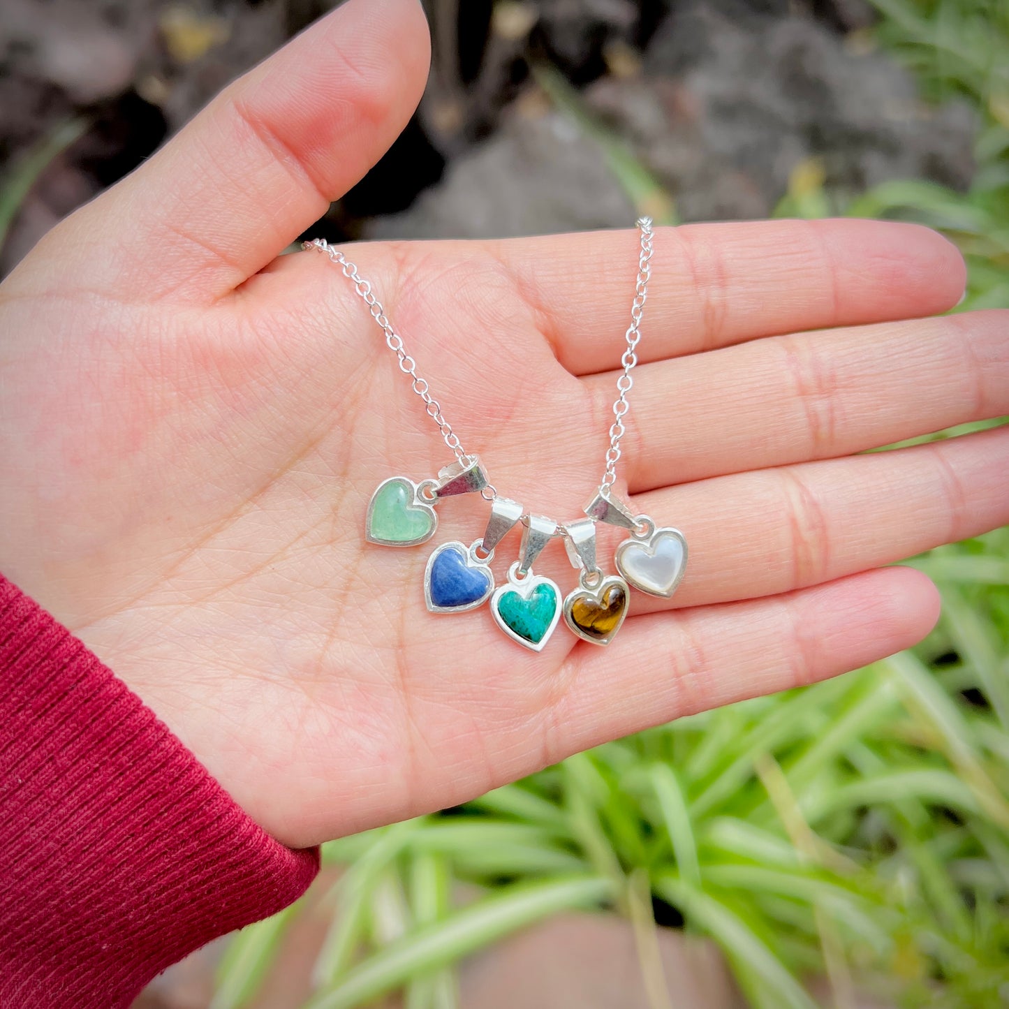 Dije mini corazon piedra natural - Plata