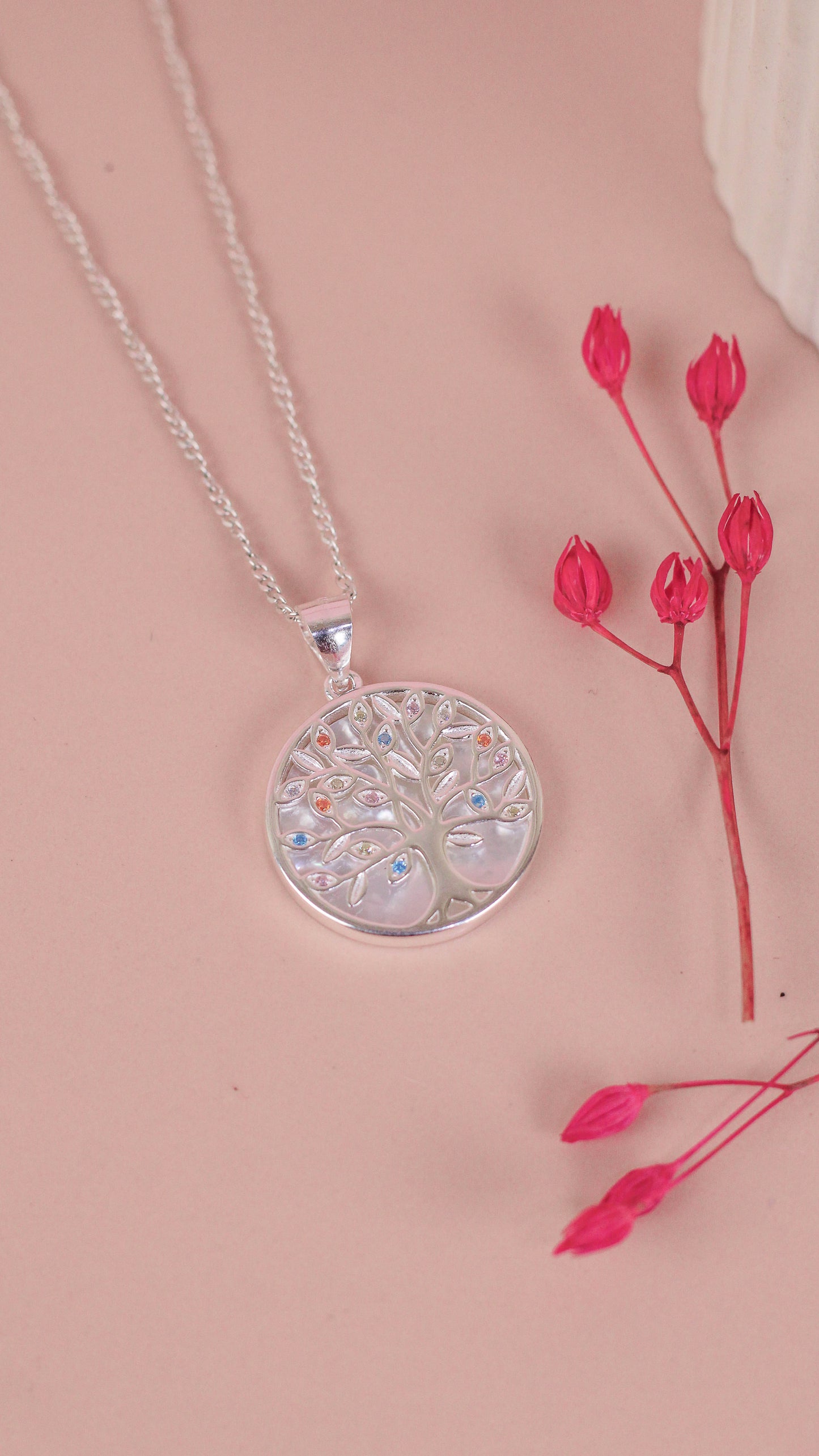 Dije arbol de la vida con nacar - Plata