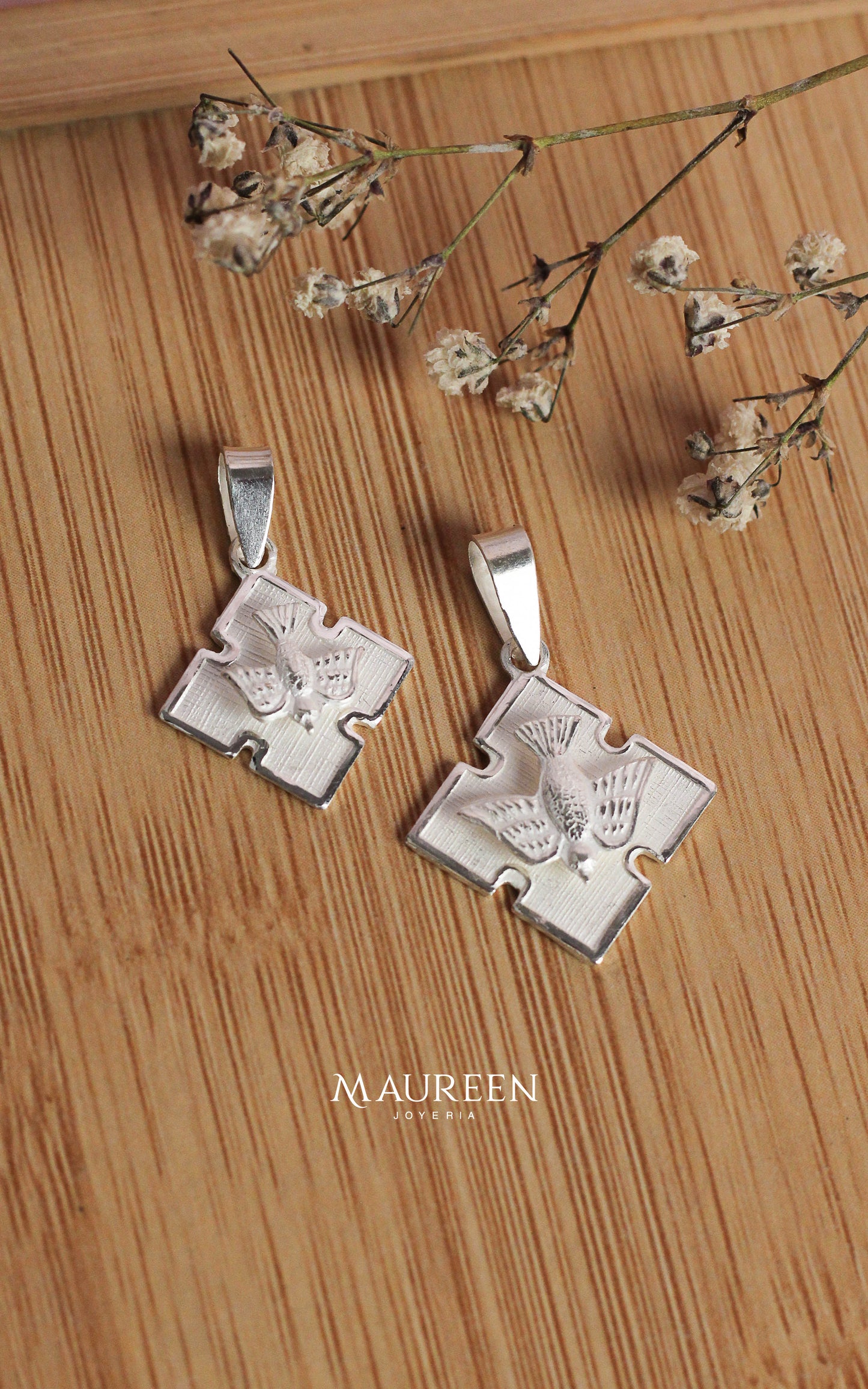 Dije espiritu santo rombo 3D - plata