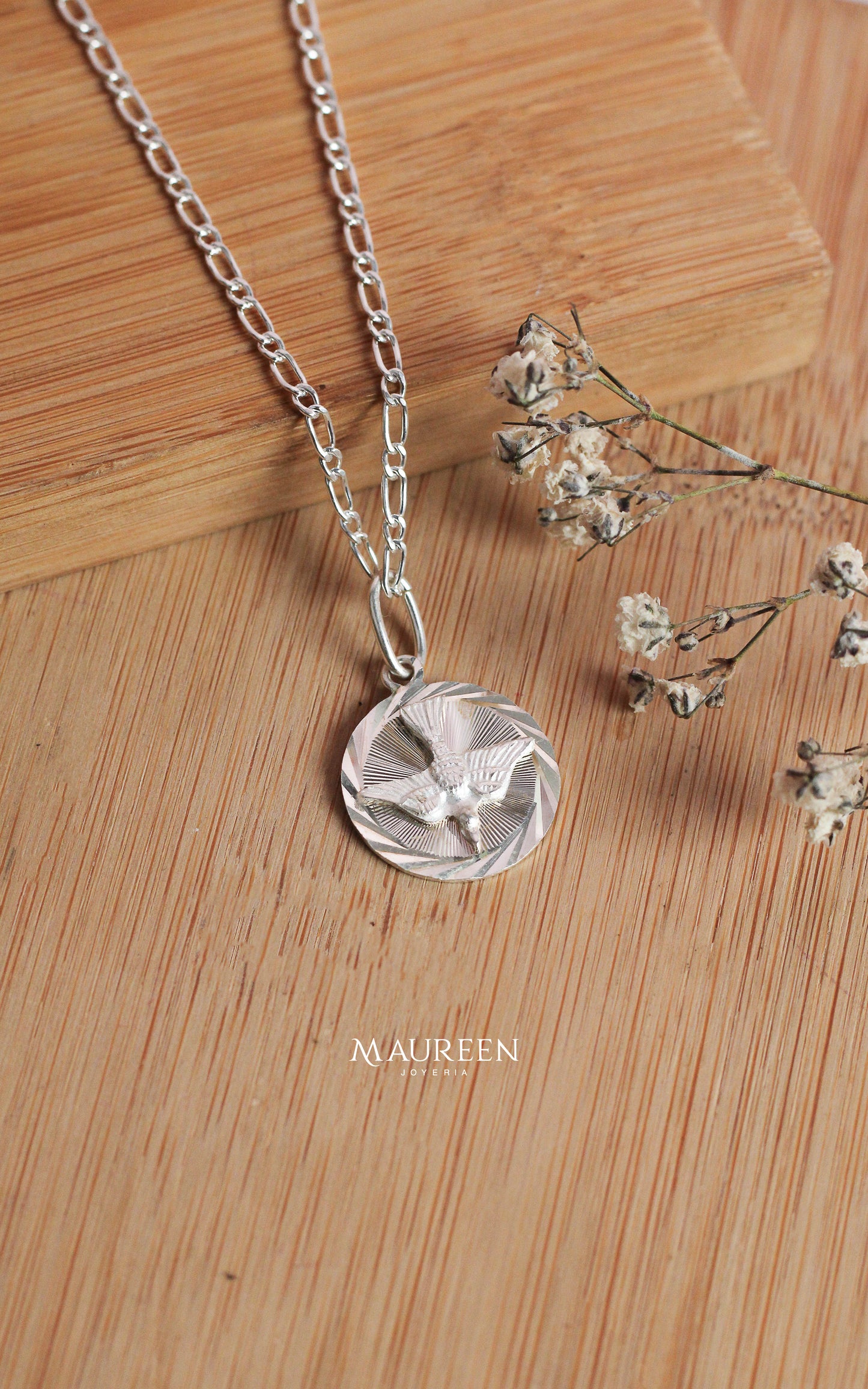 Dije circular espiritu santo diamantado - plata