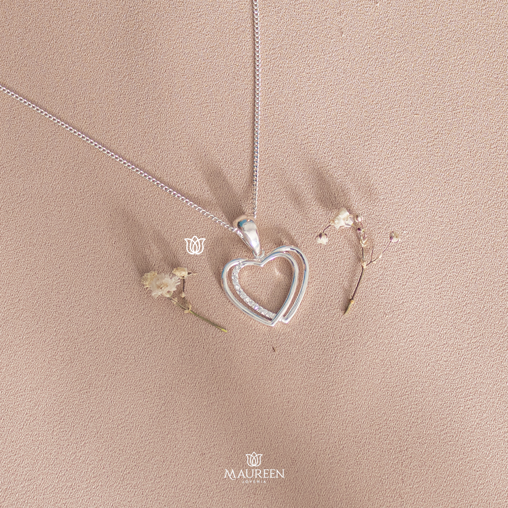 Dije doble corazón con circones - Plata