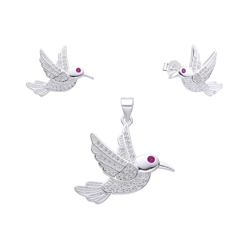 Juego colibri con circones- Plata