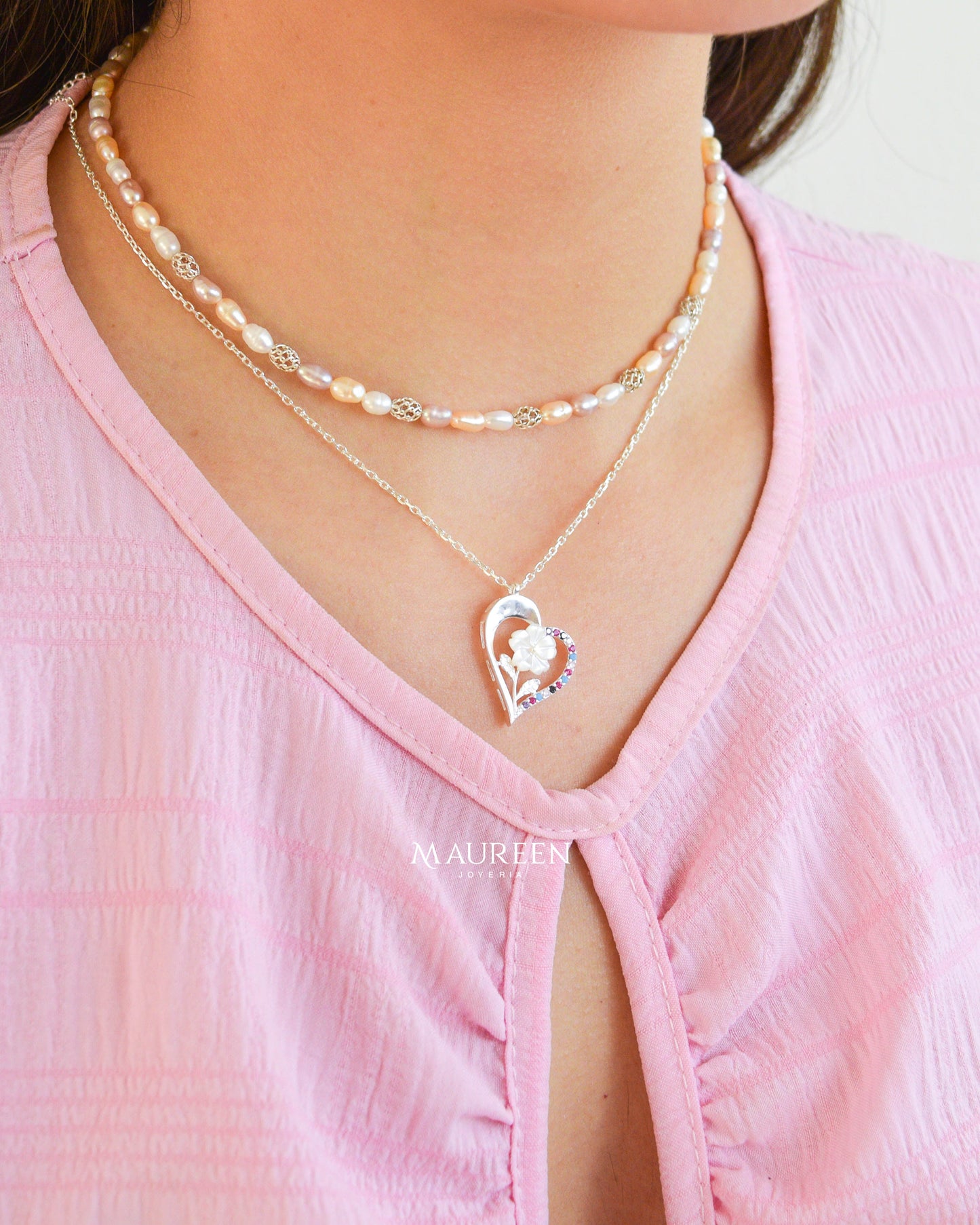 Collar flor nacar - Plata