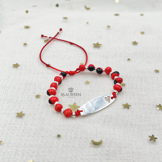 Esclava placa ajustable con huayruro - Plata