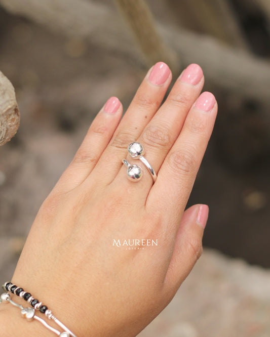 Anillo dos esferas regulable - Plata