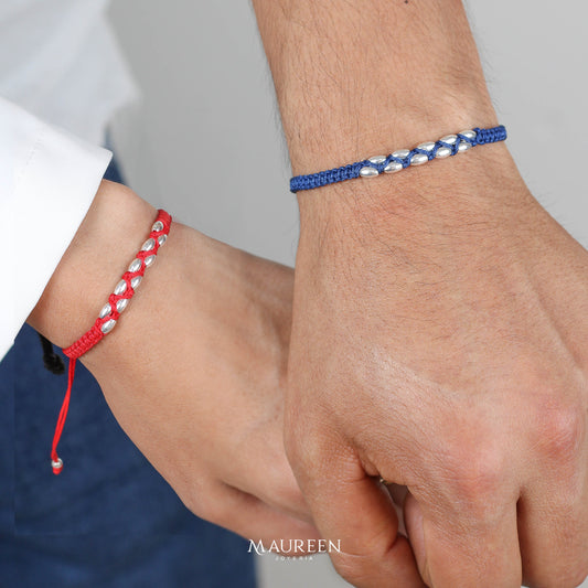Pulsera de hilo arroz abundacia y prosperidad azul - Plata