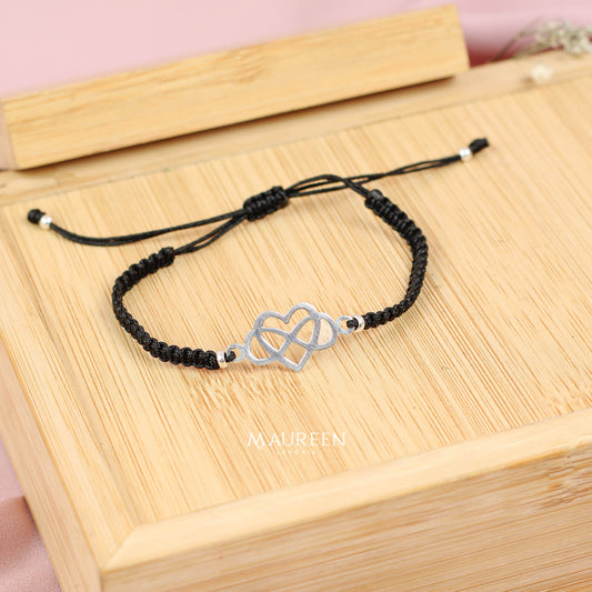 Pulsera de hilo negro dije amor infinito - Plata