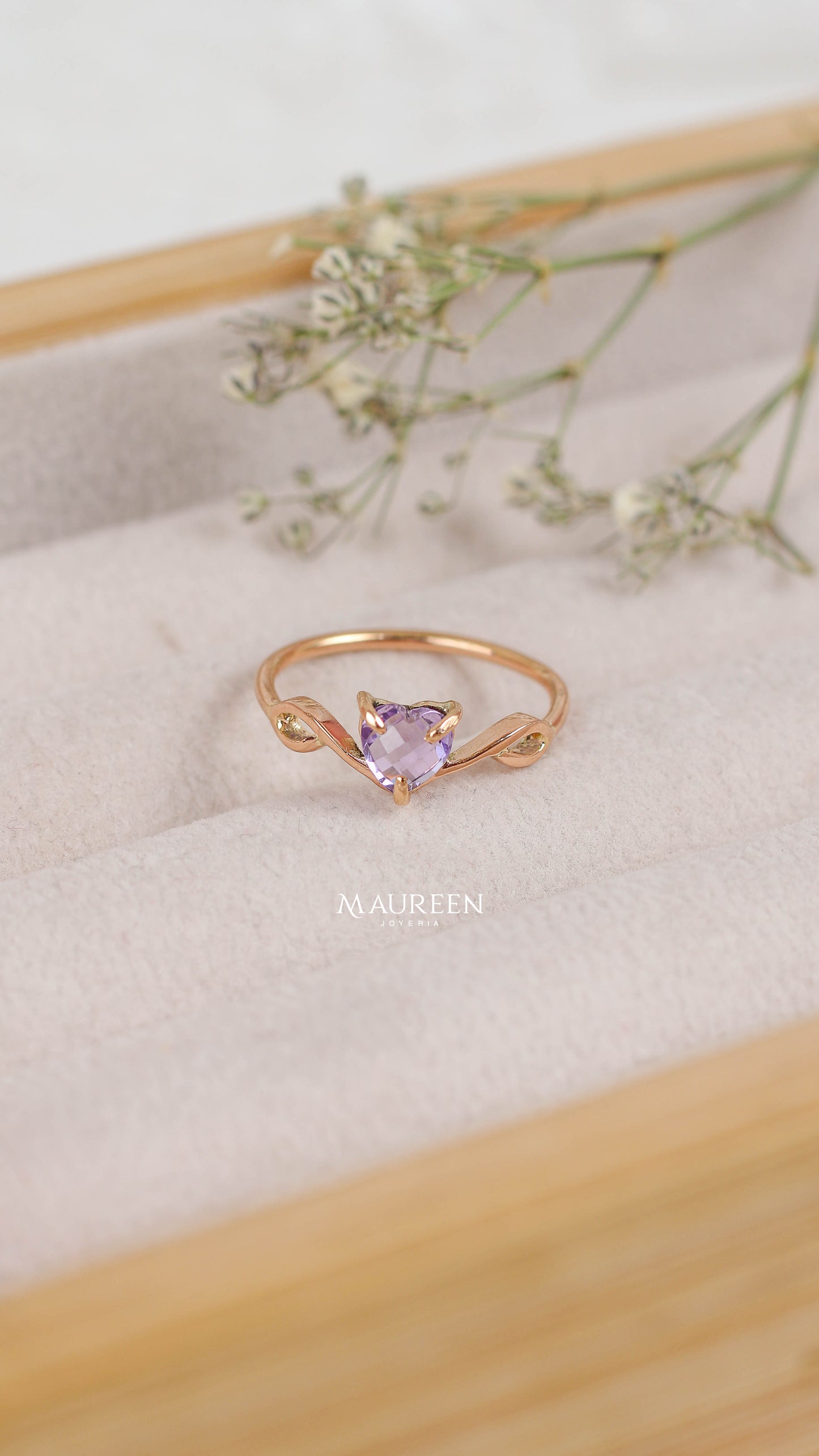 Anillo corazon princesa piedra natural amatista - Oro