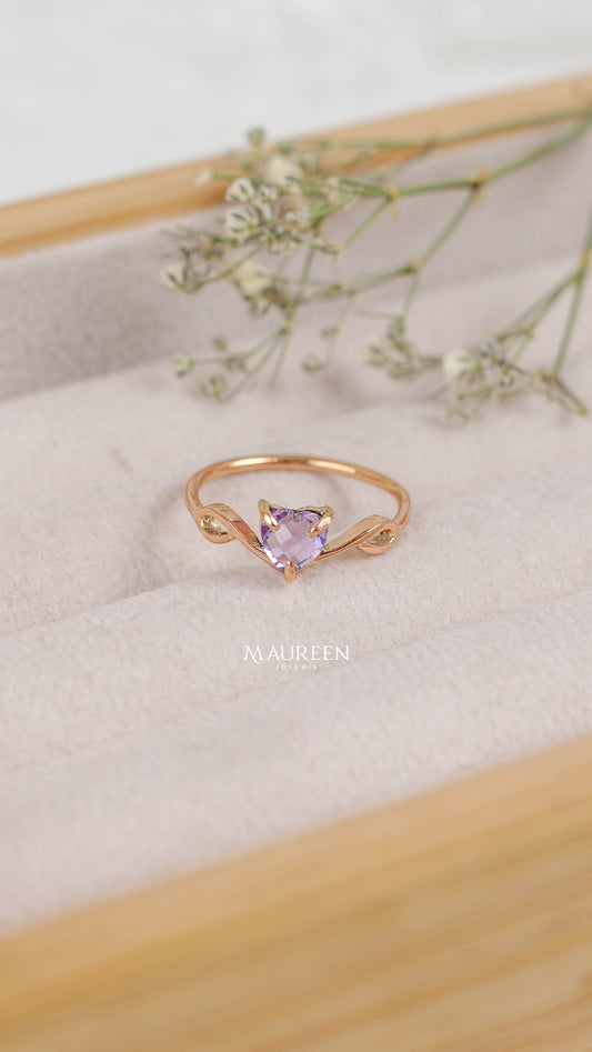 Anillo corazon princesa piedra natural amatista - Oro