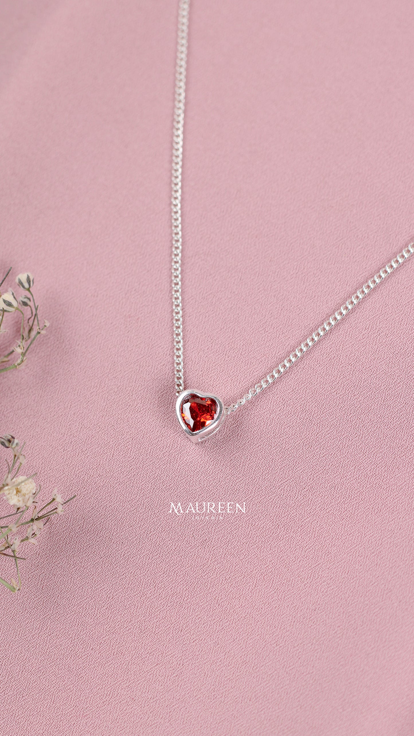 Dije pasante corazon circon rojo, rosado, azul - Plata