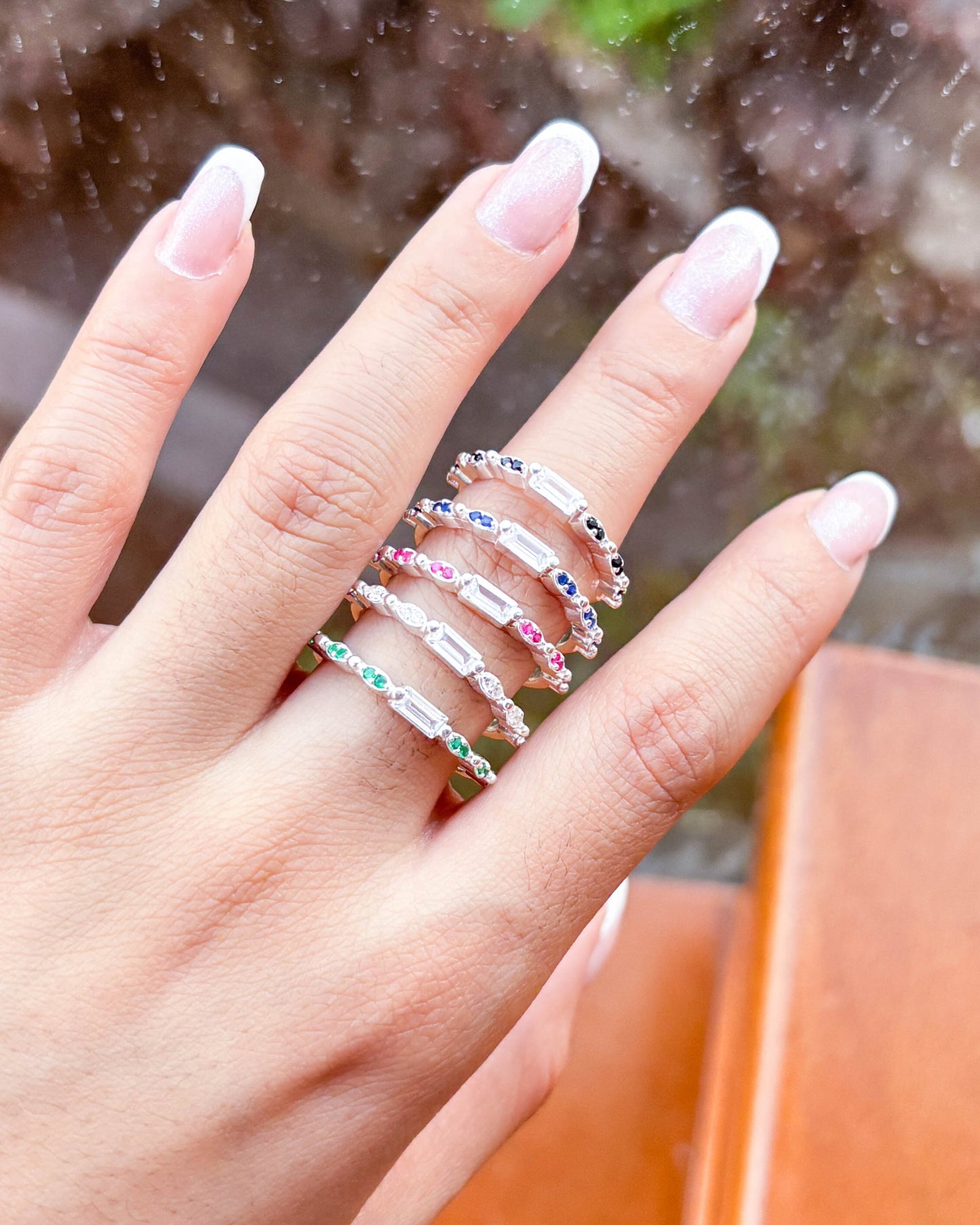 Anillo churumbela piedra preciosas y baguette - Plata