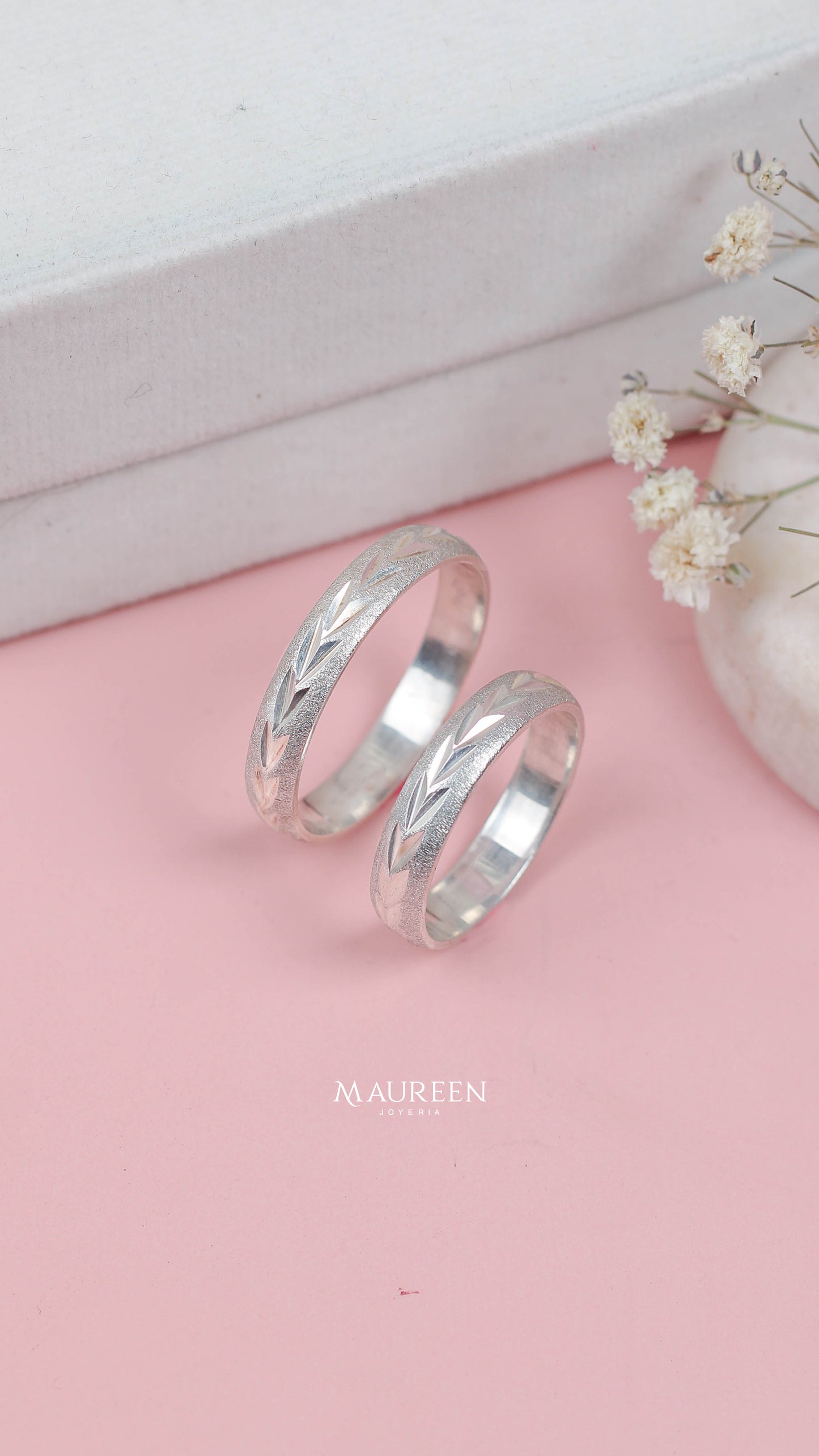 Aros de matrimonio diamantado hojas - Plata