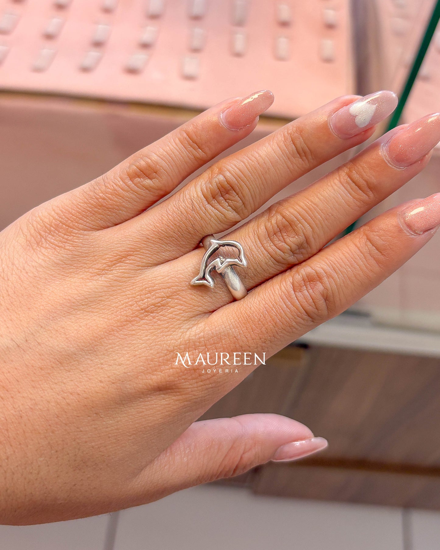 Anillo delfin calado - Plata quemada