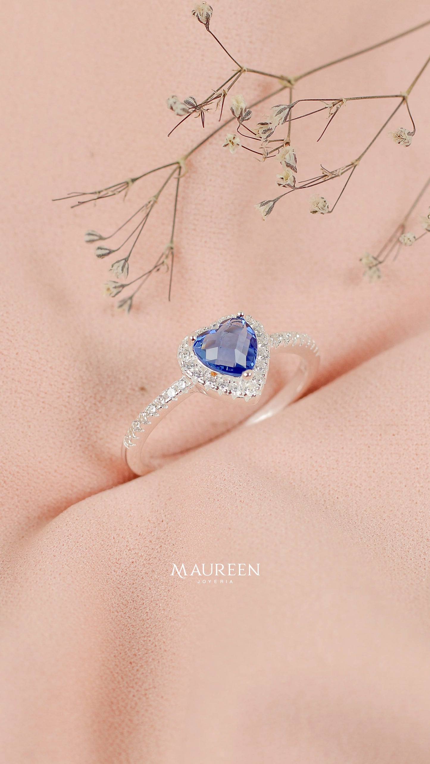 Anillo promesa zafiro corazon - Plata