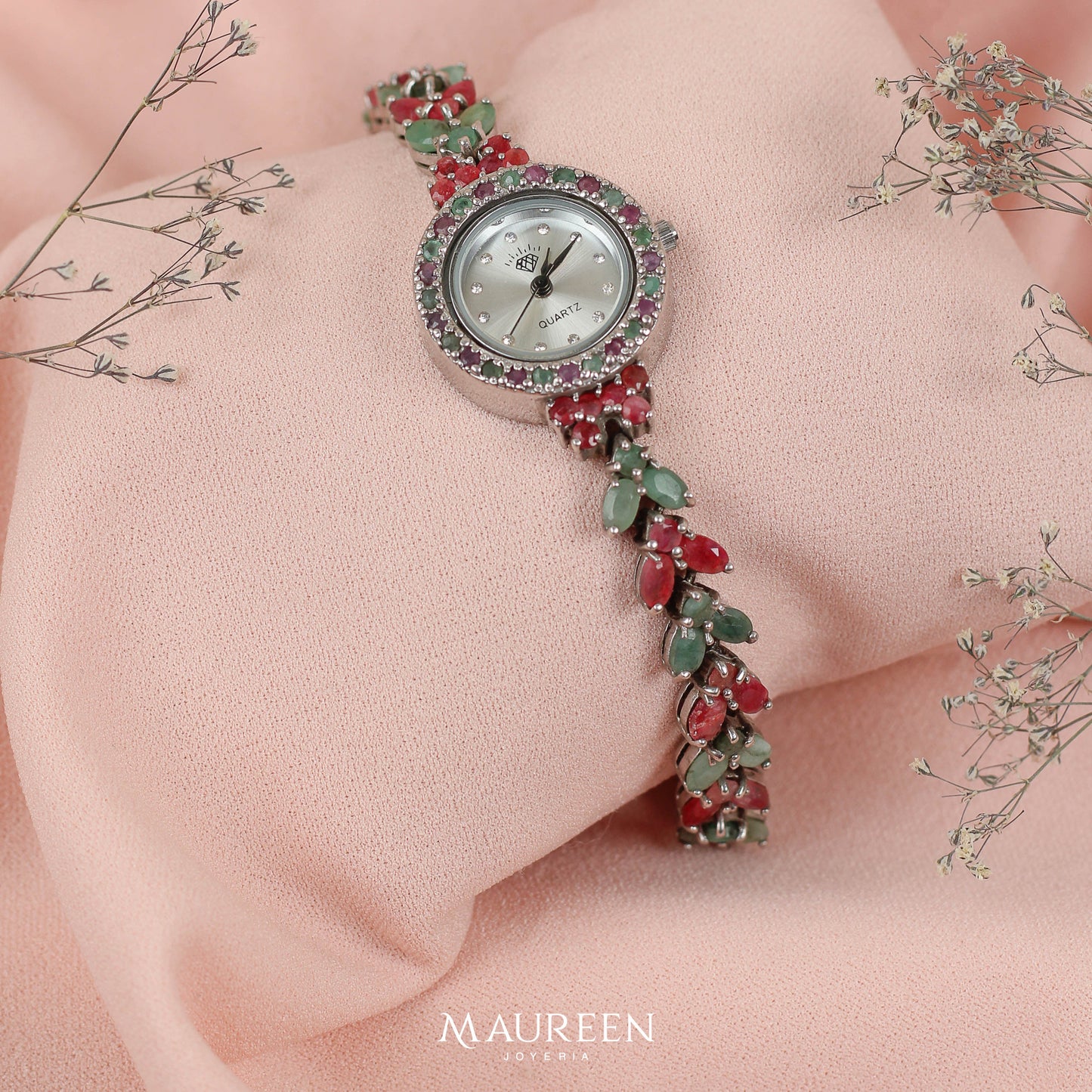 Reloj circular marquesita modelo hoja- Plata