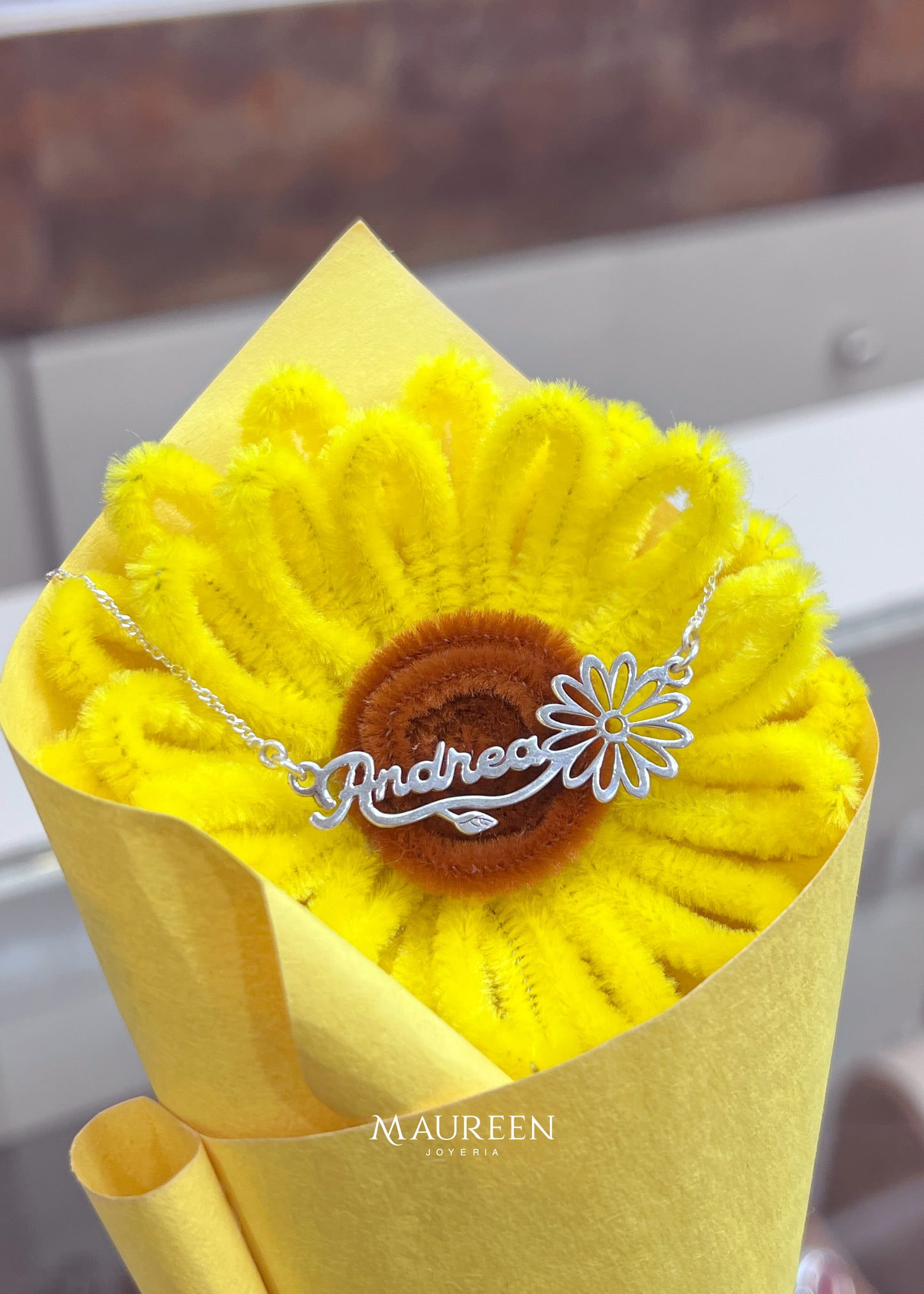 Collar girasol personalizado - Plata