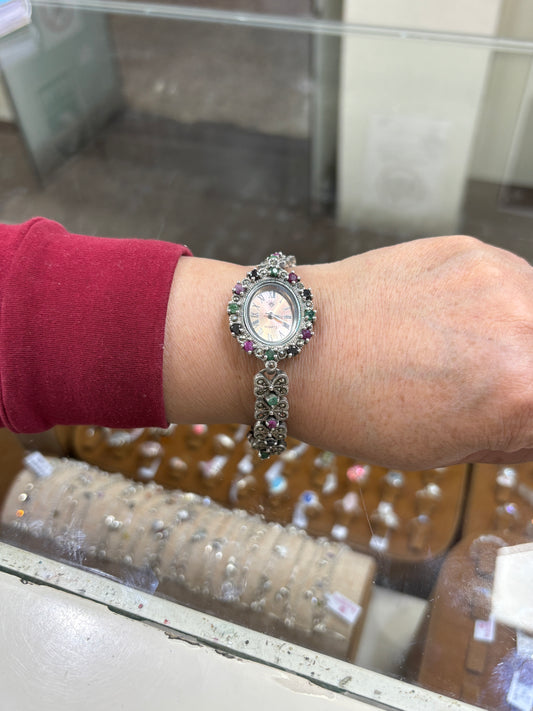 Reloj ovalado marquesita con circones- Plata