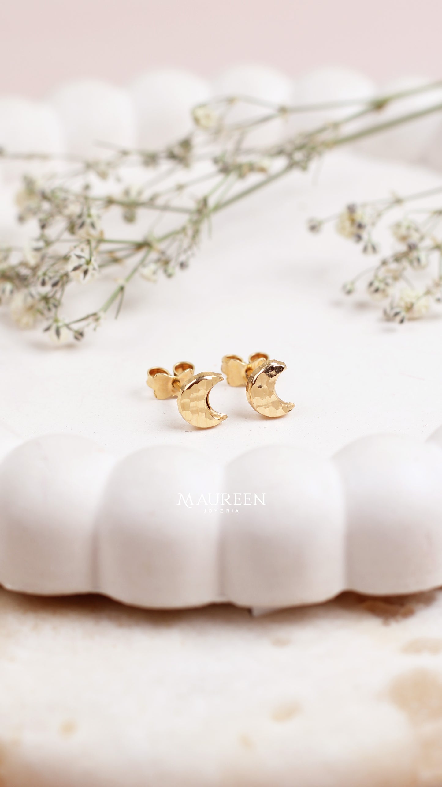 Arete luna diamantado pegado - Oro