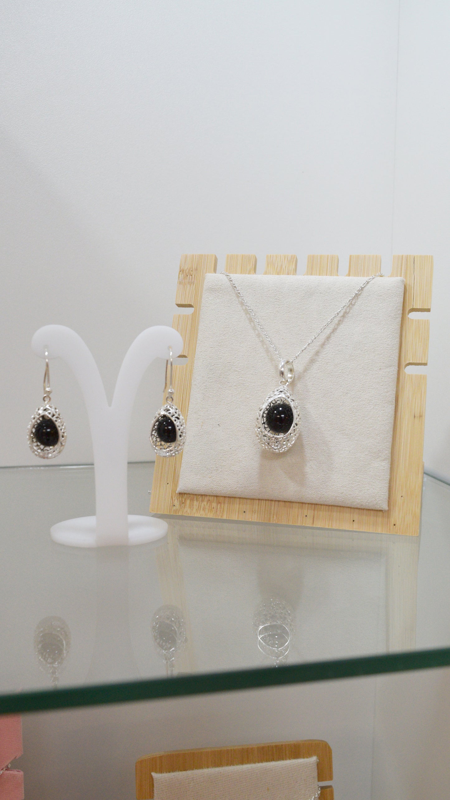 Juego tejido canasta piedra negra - Plata