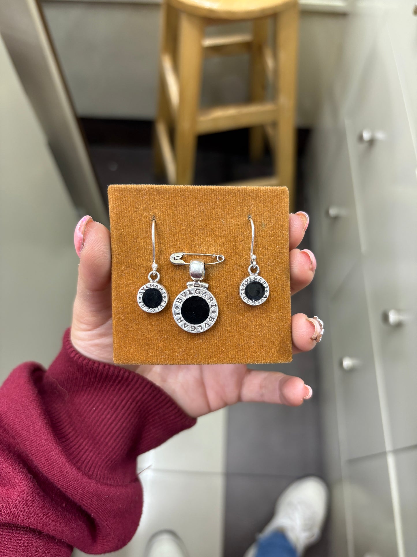 Juego bulgary piedra onix colgante - Plata