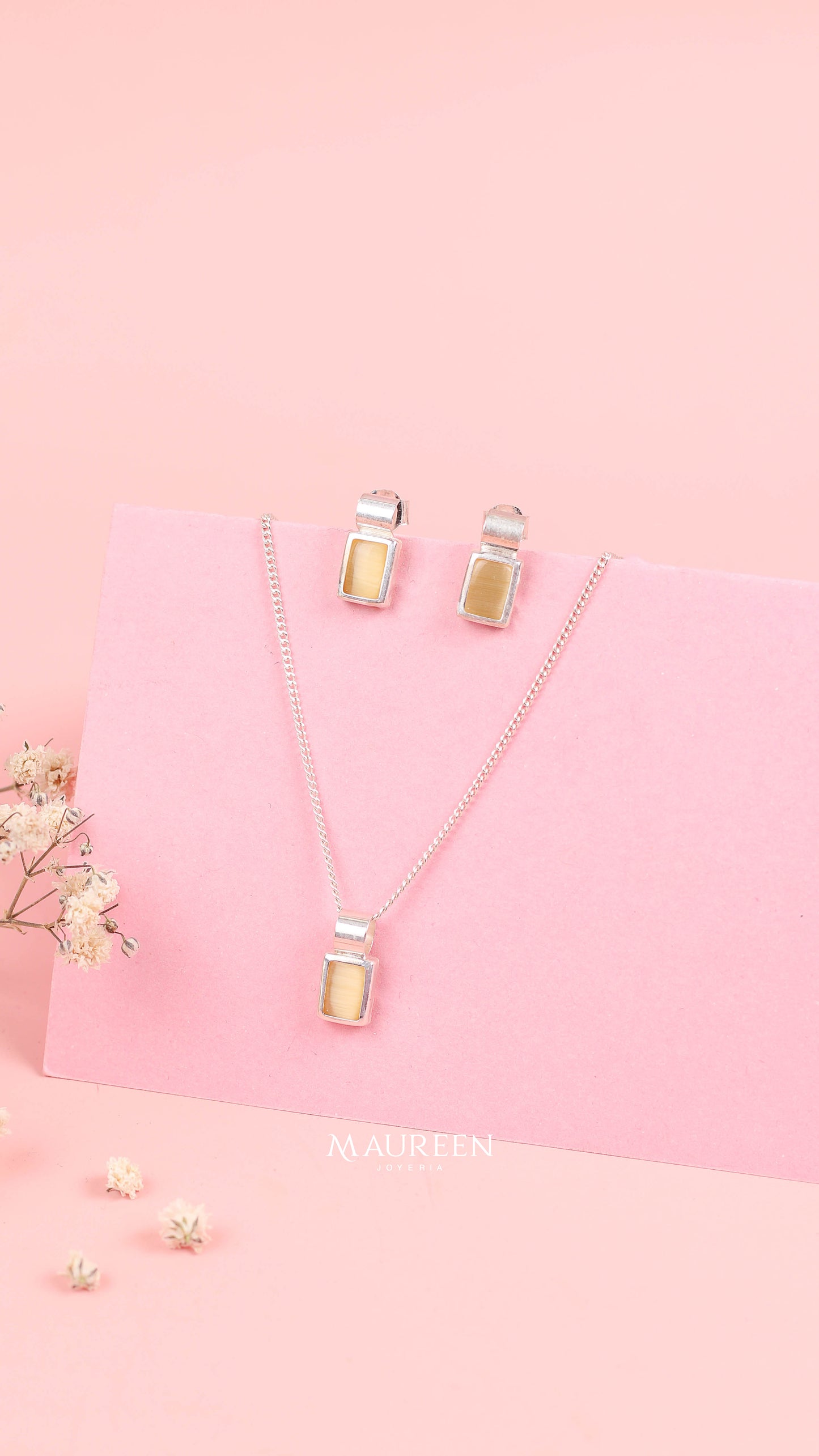 Juego rectangulo ojo de gato amarilla - Plata