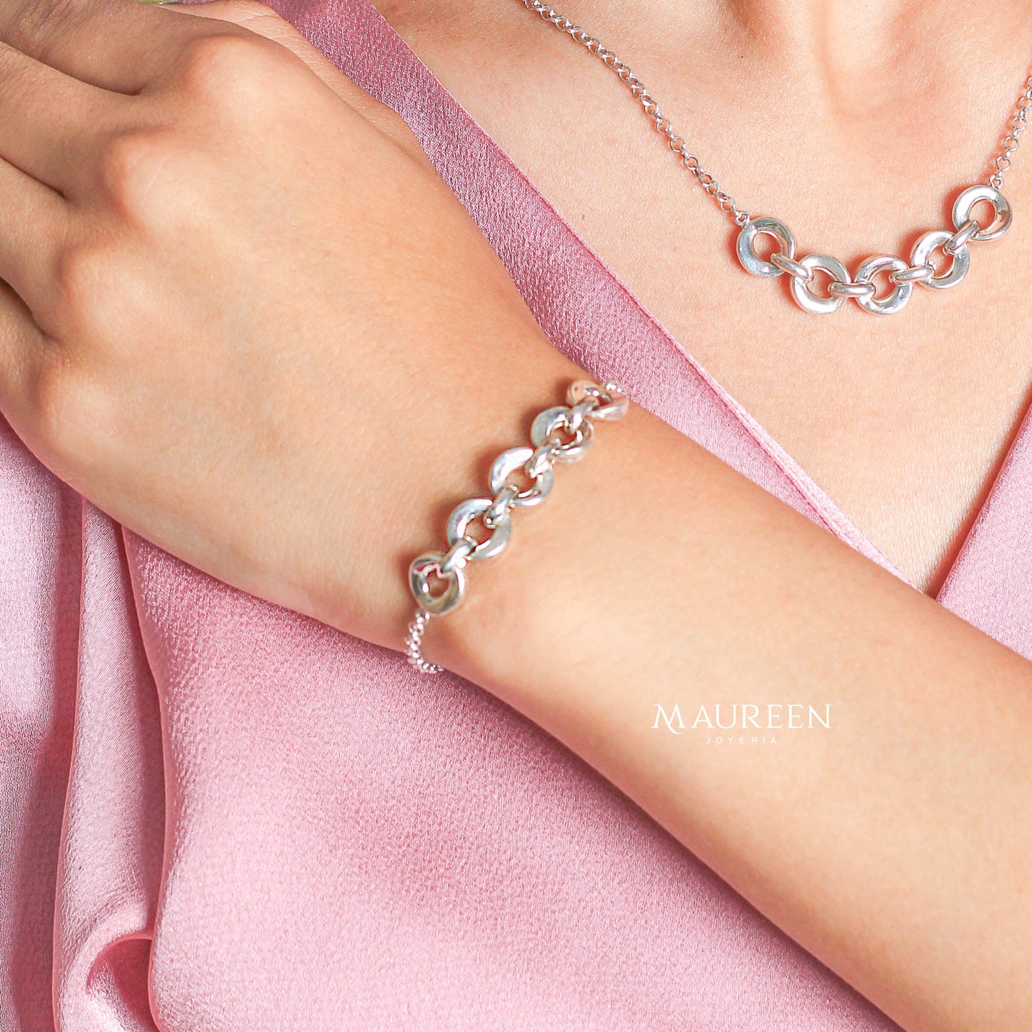 Pulsera donas con cadena - Plata