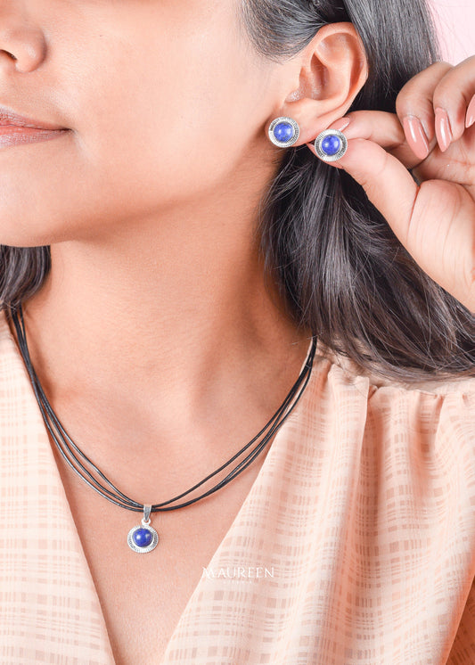 Juego piedra natural azul - Plata