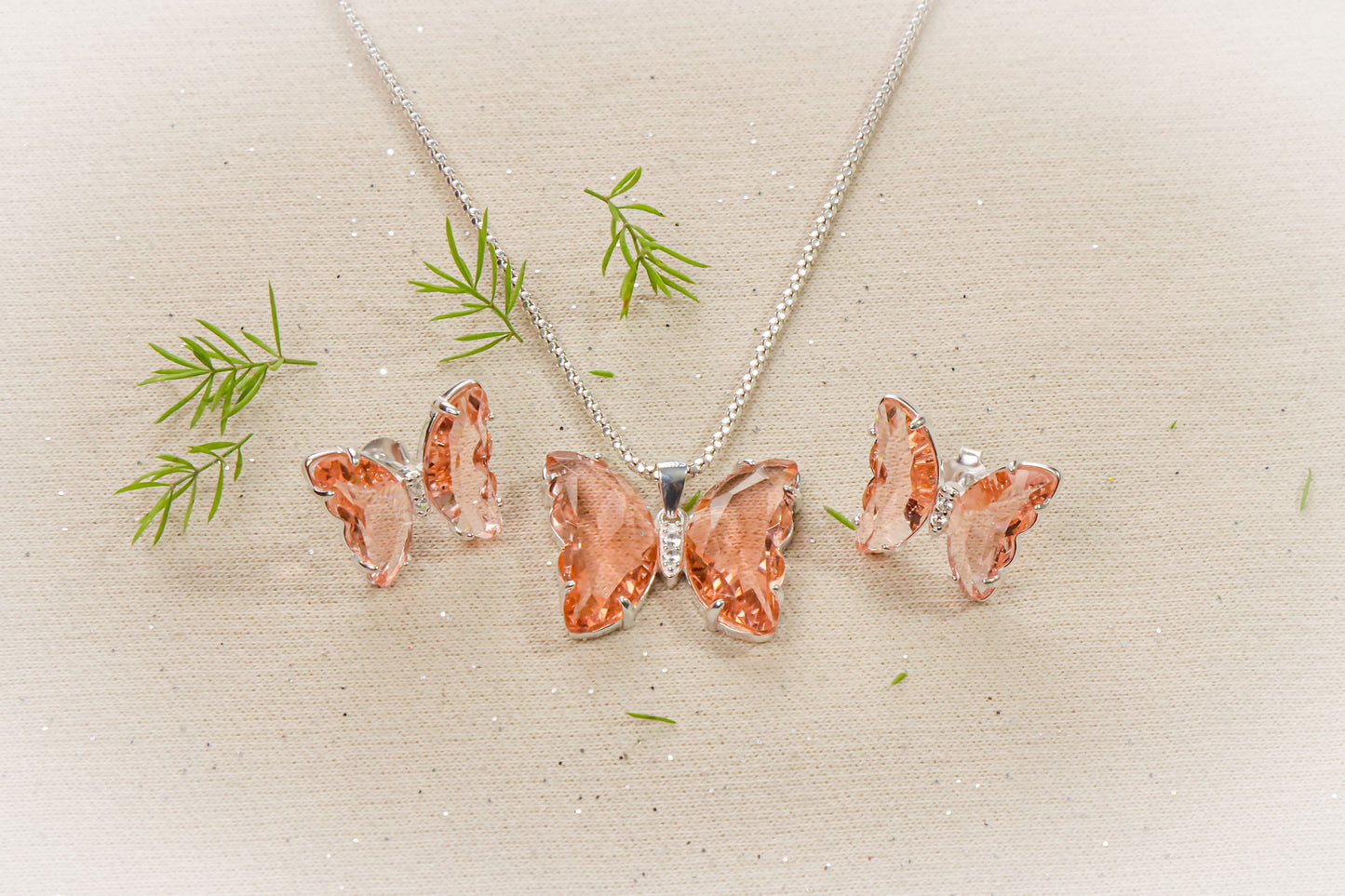 Juego de mariposa cristal naranja - Plata