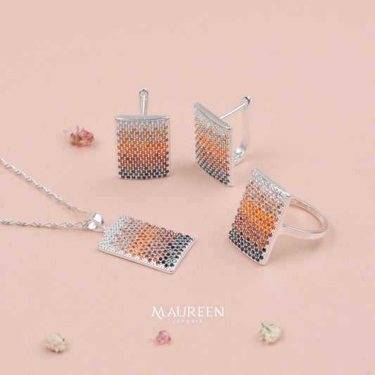 Juego rectangulo con circones de colores rojo anaranajdo - Plata